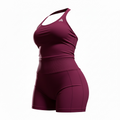 BURGUNDY HALTER TOP SET